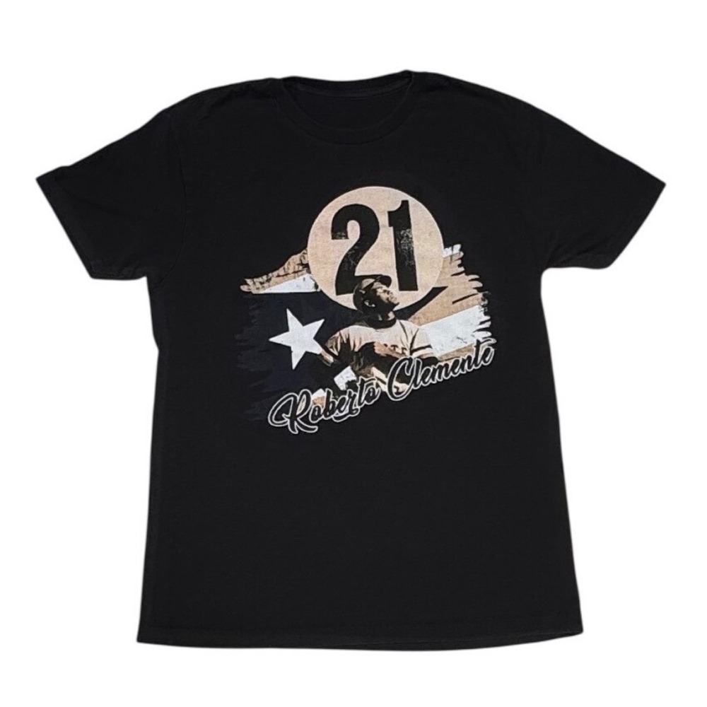 Roberto Clemente‎ 21 Puerto Rico Flag Graphic T-Shirt Black Small Baseball Tee